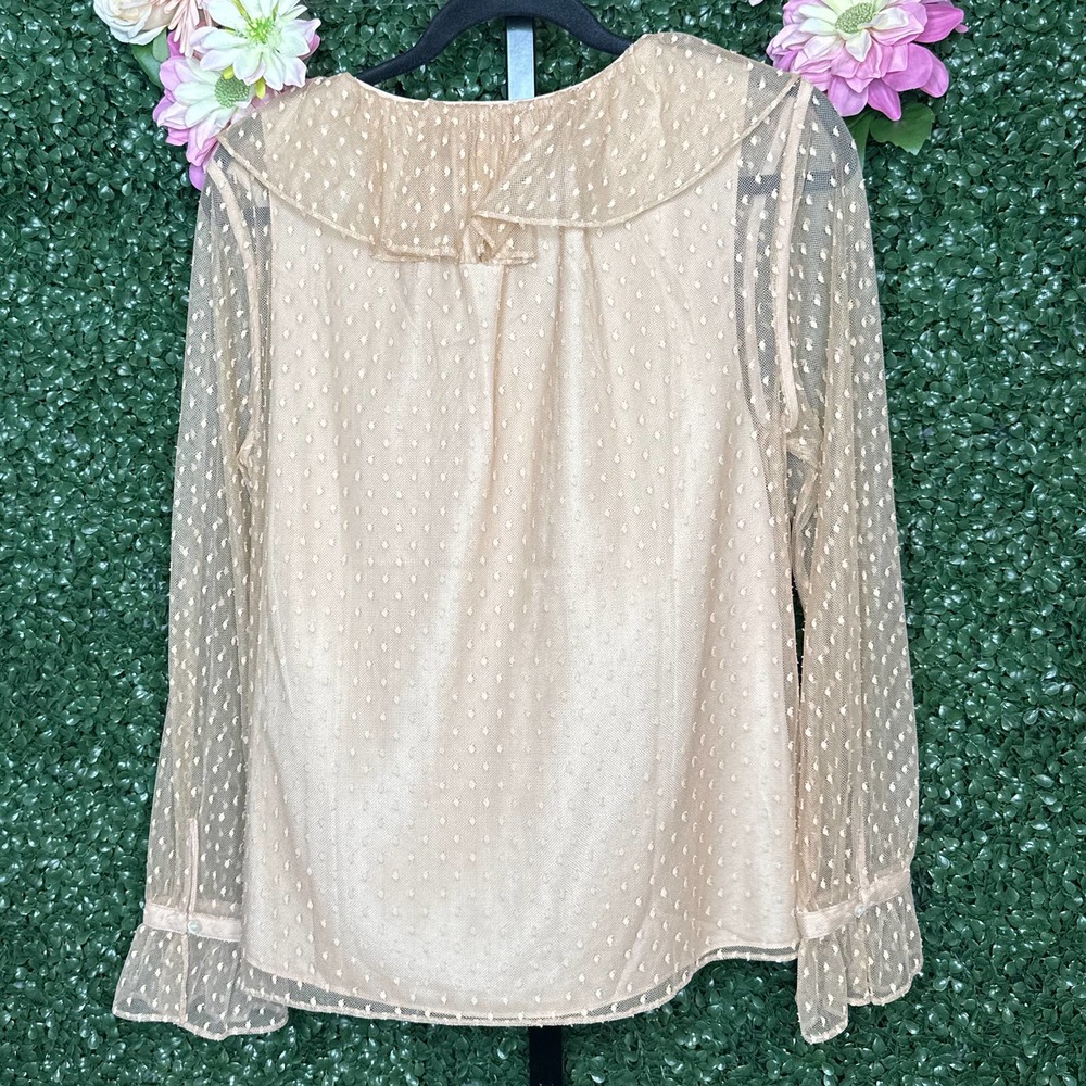 J. Crew Ruffle Neck Clip Dot Blouse in Bronzed Clay Style Medium - Picture 5 of 7